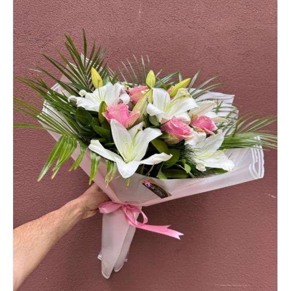 Lilyum & Pembe Gül Buketi