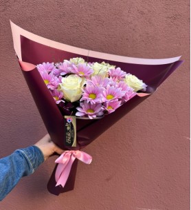 Pembe Papatya Beyaz Gül Buketi