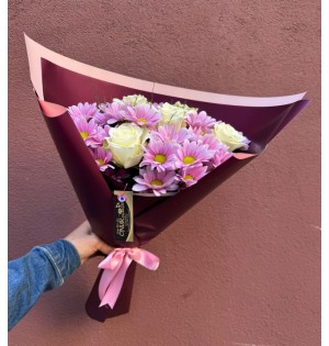 Pembe Papatya Beyaz Gül Buketi