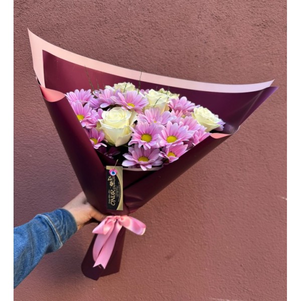 Pembe Papatya Beyaz Gül Buketi